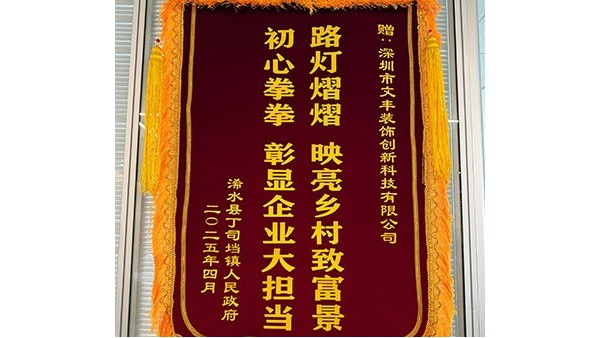 2025年4月浠水县丁司垱镇人民政府敬赠我司”路灯熠熠-映亮乡村致富景，初心拳拳-彰显企业大担当“锦旗