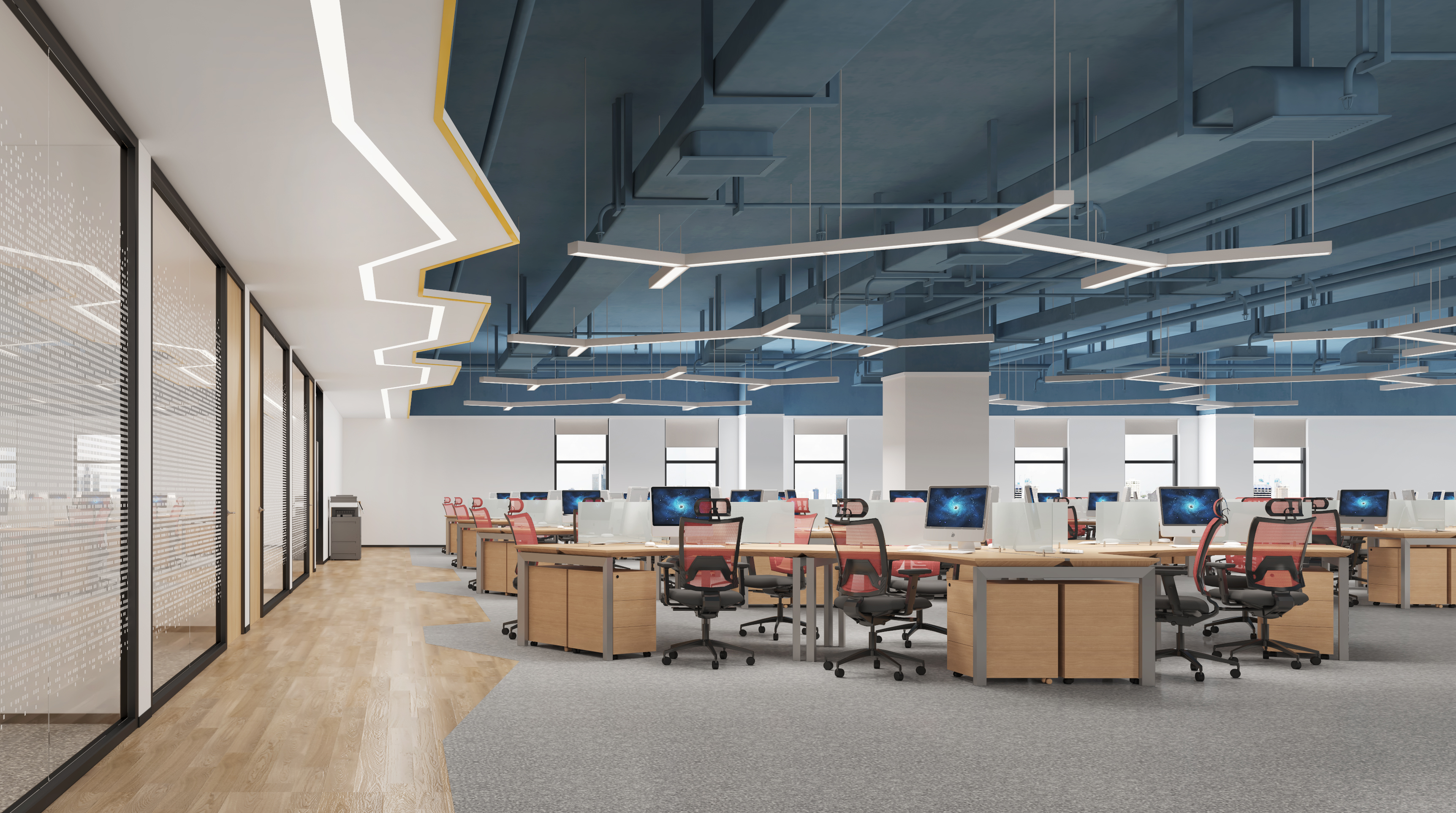 迪芬尼办公区装修效果图-高档办公室装修设计-办公空间设计装修公司